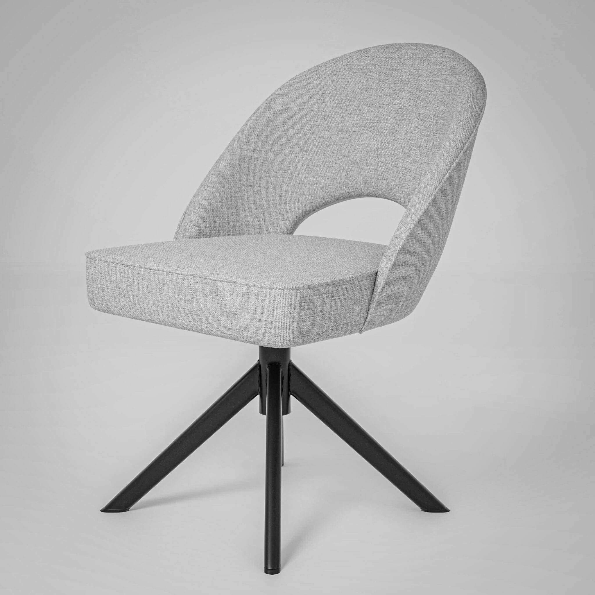 Fotorealistyczny packshot 3D tapicerowanego krzesła na metalowej podstawie na jasnym tle