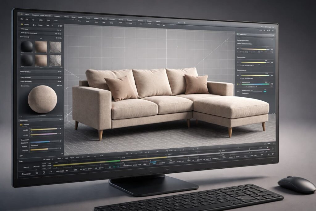 modelowanie 3D mebli – wizualizacja sofy dla producenta mebli