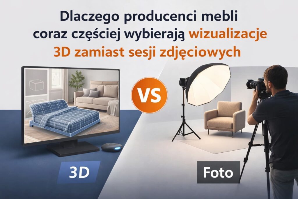Porównanie wizualizacji 3D mebli i tradycyjnej sesji zdjęciowej w branży meblowej
