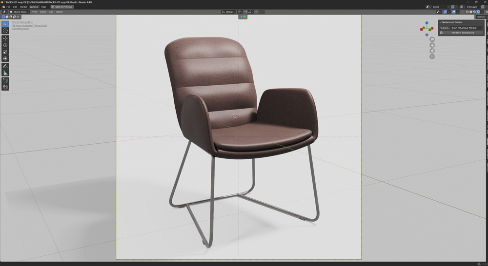 podgląd wizualizacji 3D mebla w viewport programu Blender