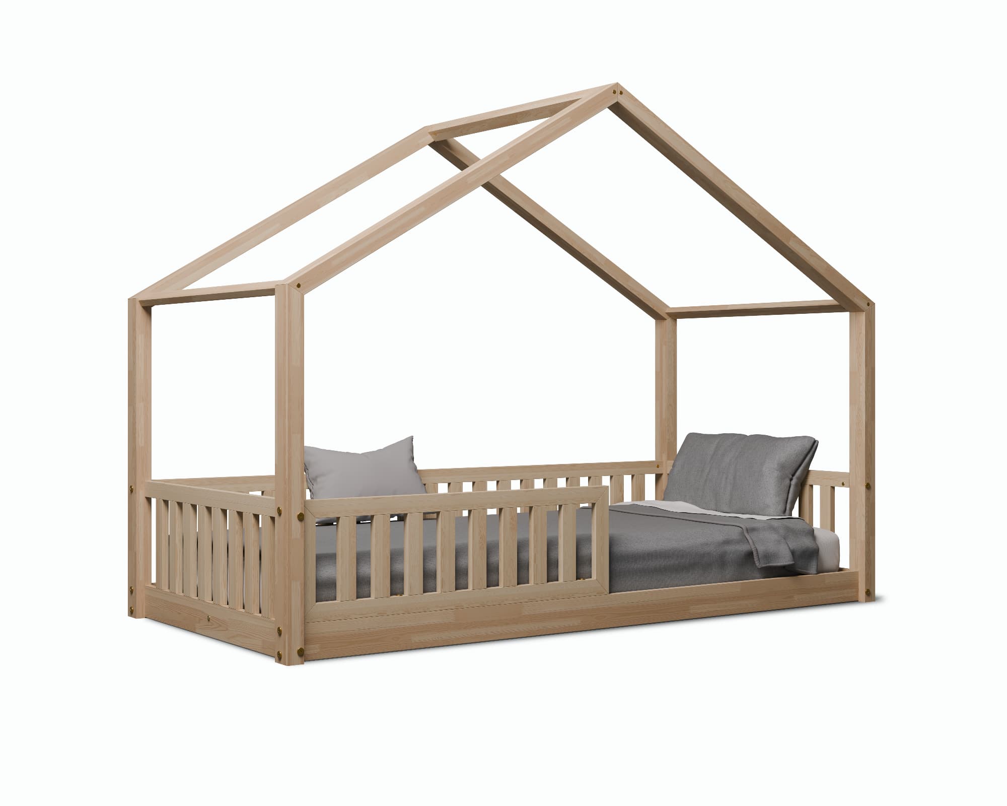 Lozko dzieciece domek drewniane wizualizacja 3d packshot biale tlo