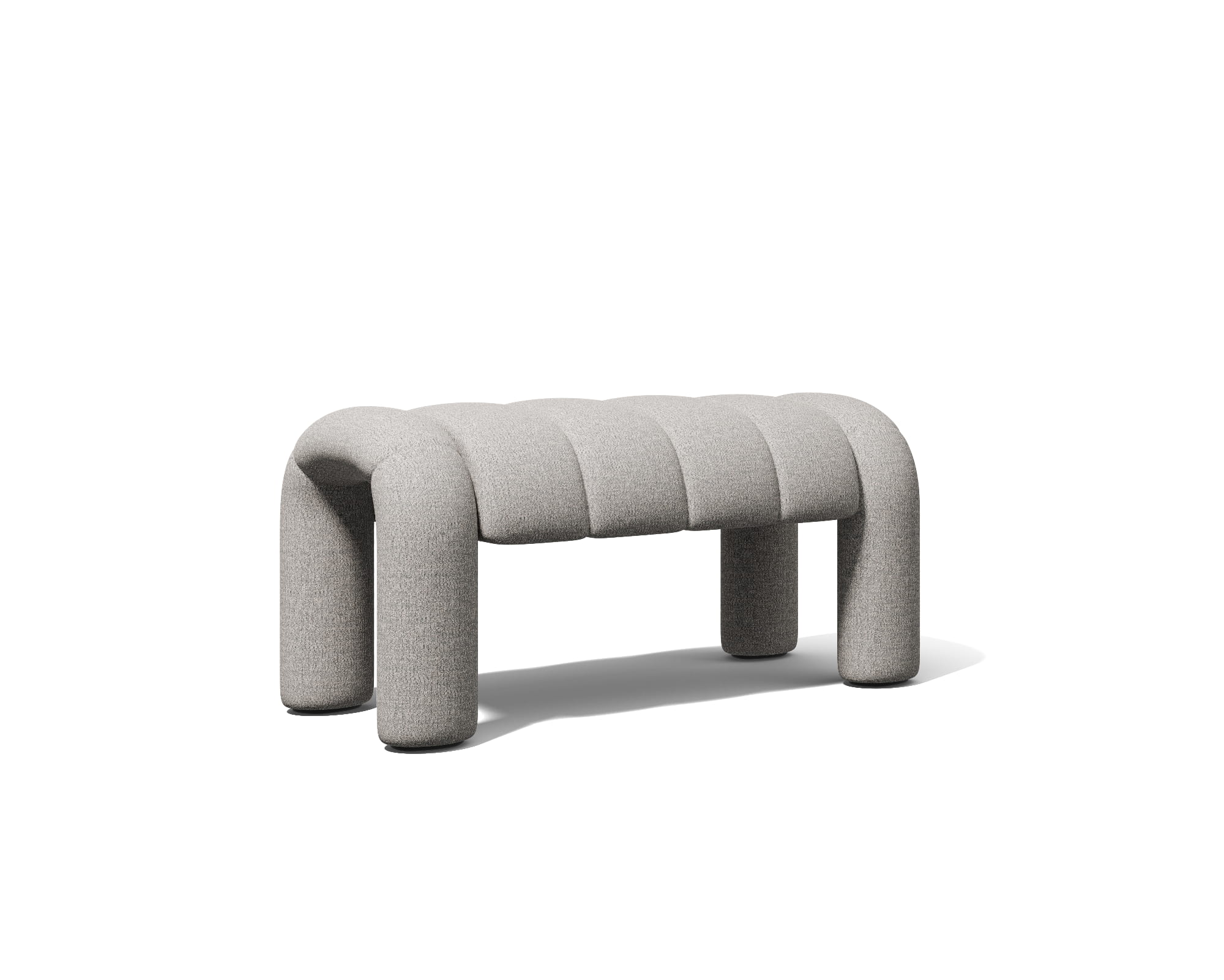 Fotorealistyczna wizualizacja 3D nowoczesnej pufy bouclé – designerski packshot produktu na jasnym tle