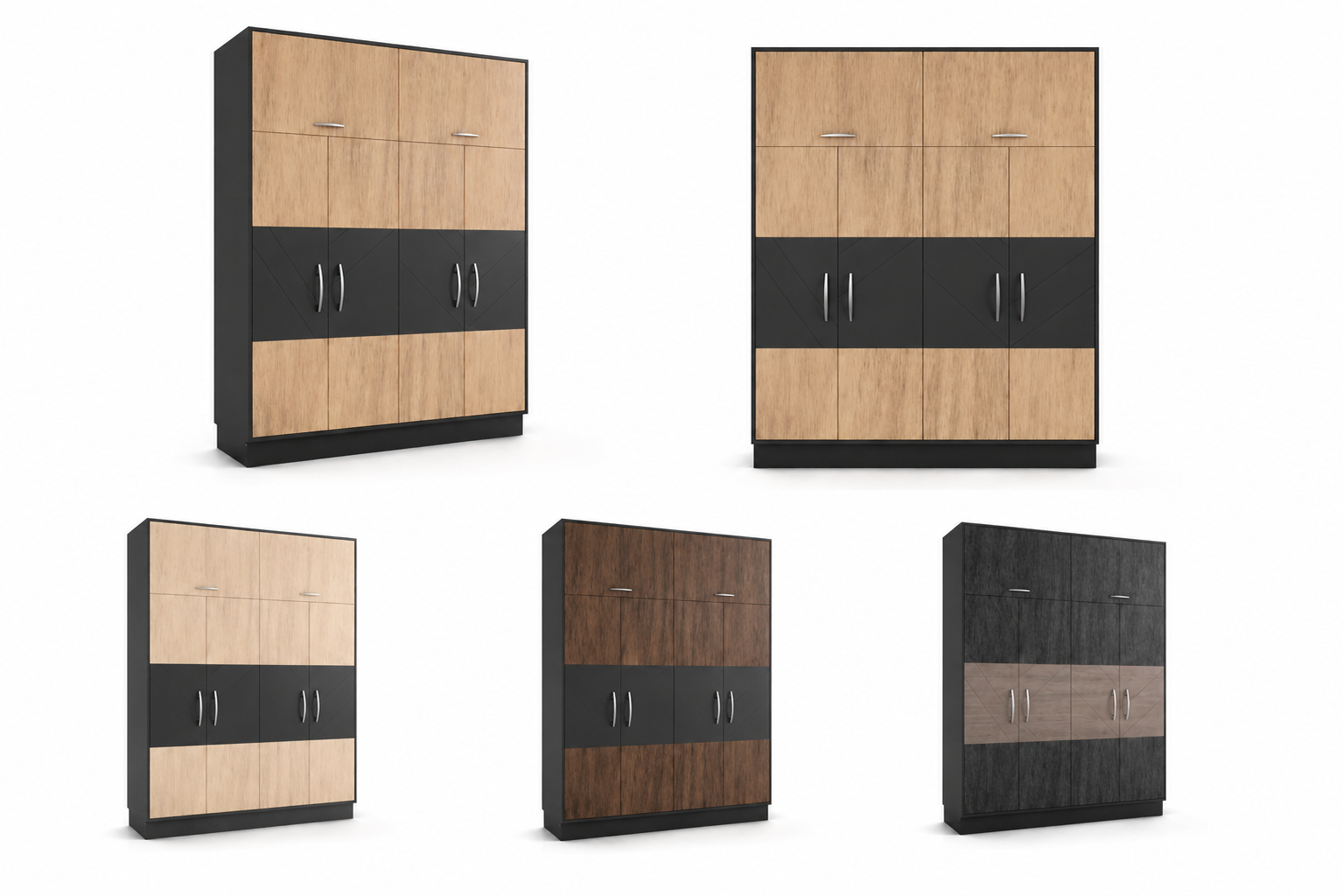 modern-wardrobe-3d-packshot-color-variants-wizzki Fotorealistyczny packshot 3D nowoczesnej szafy z wariantami kolorystycznymi na białym tle