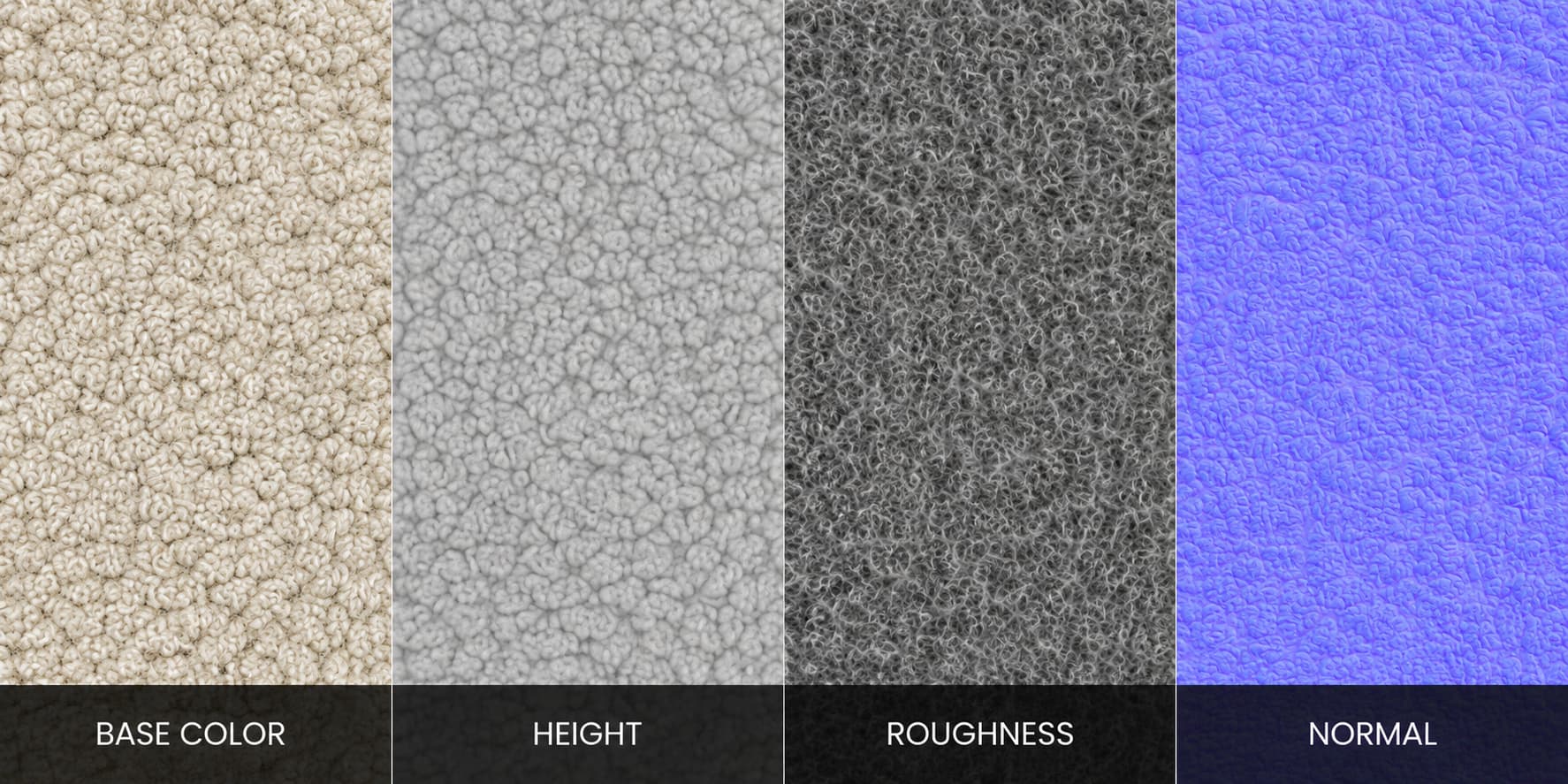 mapy PBR tkaniny – base color height roughness normal